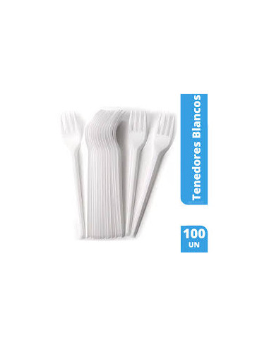 ZAMBÚ TENEDOR DE PLÁSTICO BLANCO PAQUETE 100 UND